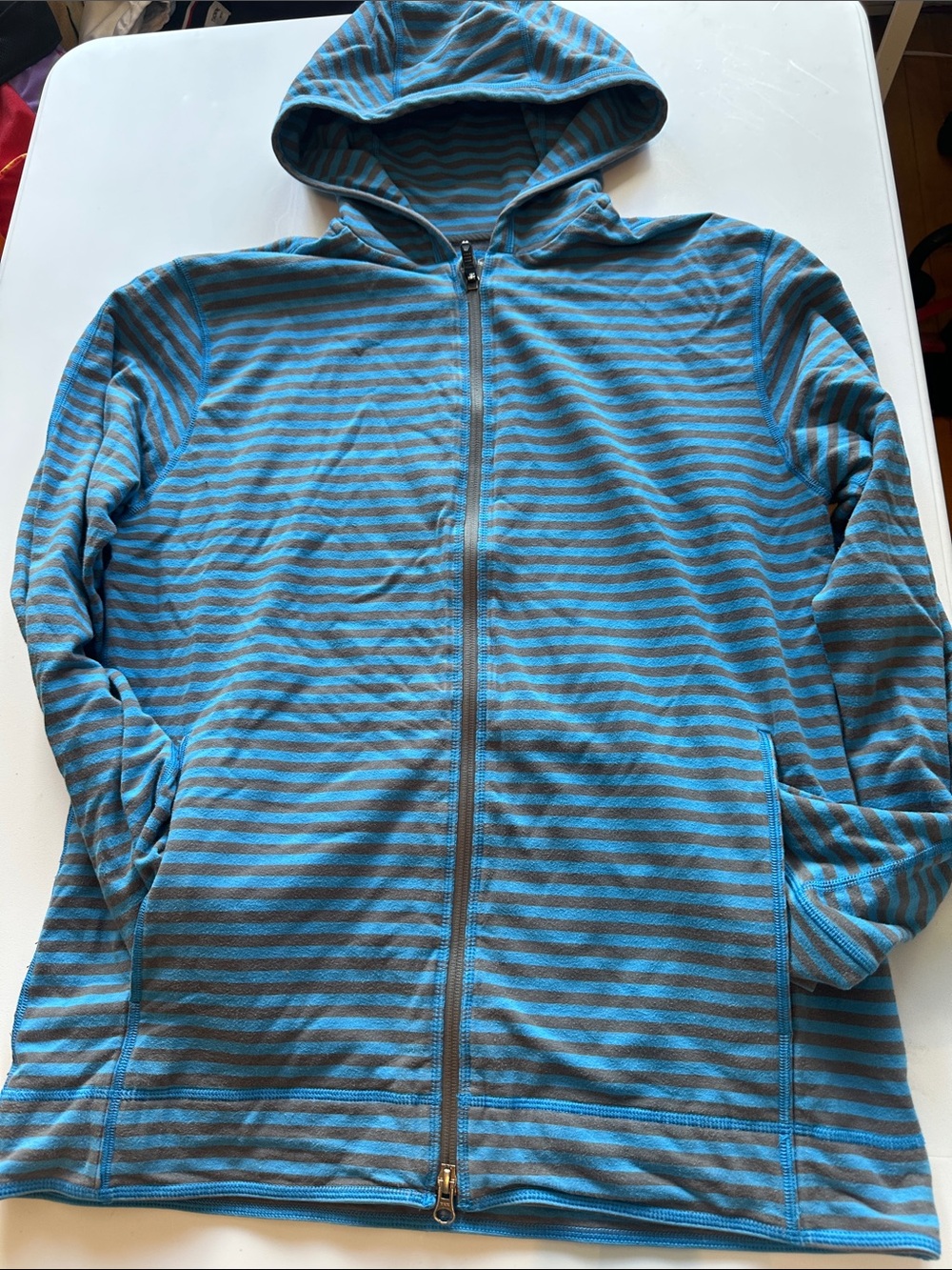 Lululemon athletica Blue and Gray Striped Lightweight Zip Hoodie